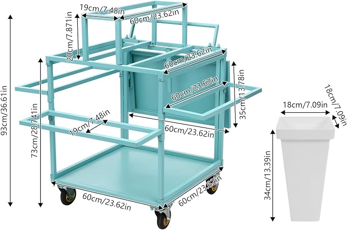 Flower Display Stand Cart With 18 Buckets Plant Rack Storage Organizer with - Image 4