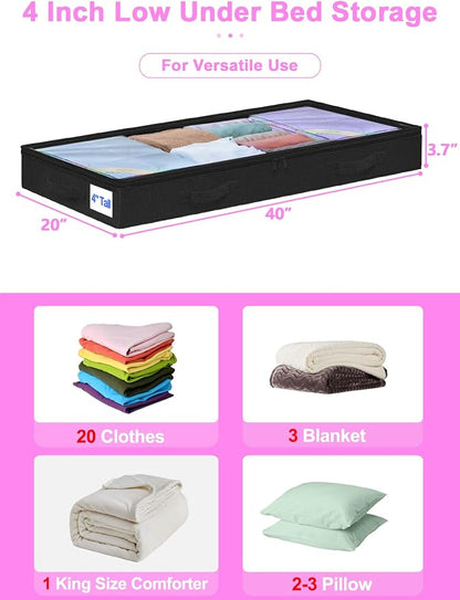 punemi Under Bed Storage Containers, Below 4 Inches Tall Low Profile Foldable - Image 2