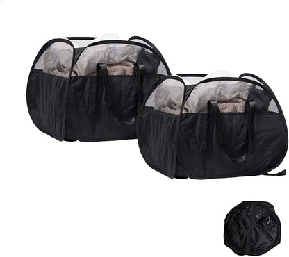 Collapsible Laundry Basket, 90L Tear Proof Mesh Pop-up Hamper 2PCS | Foldable by HEDONLEE