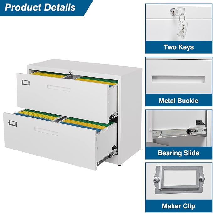 2 Drawer File Cabinet, Lateral Filing Cabinets - Image 6