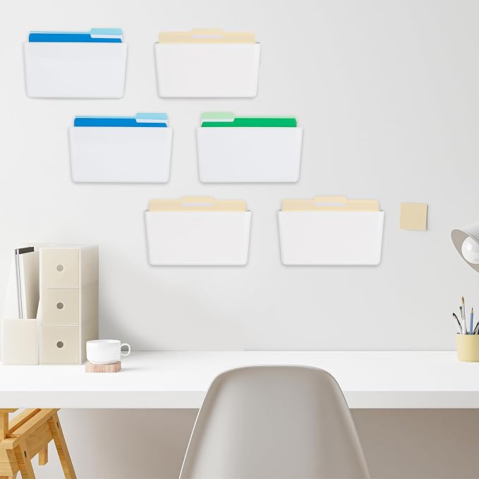 6 Pack White Plastic Single Pocket Hanging File Organizer, Wall Mount Paper - Image 4