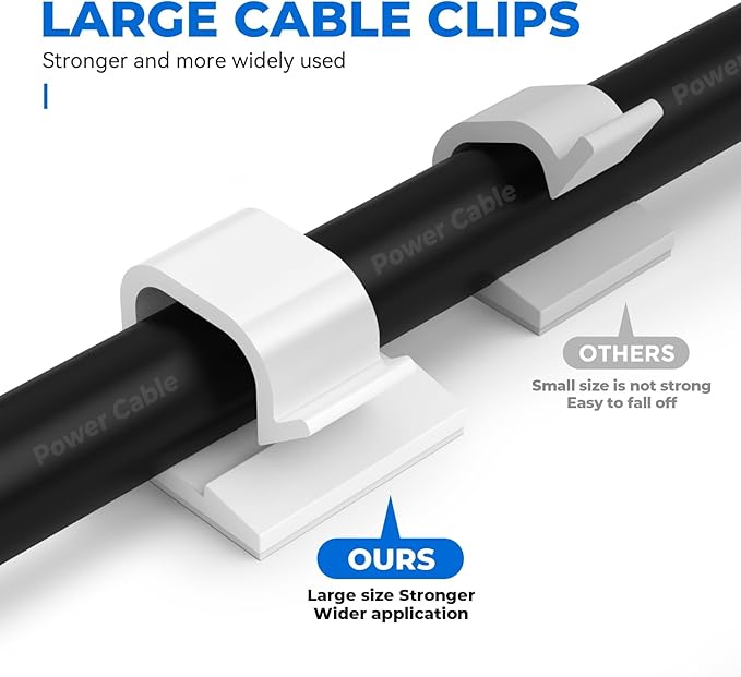 Large Cable Clips 40pcs with Strong Adhesive Tapes, Wire Holder Organizer Cord - Image 2