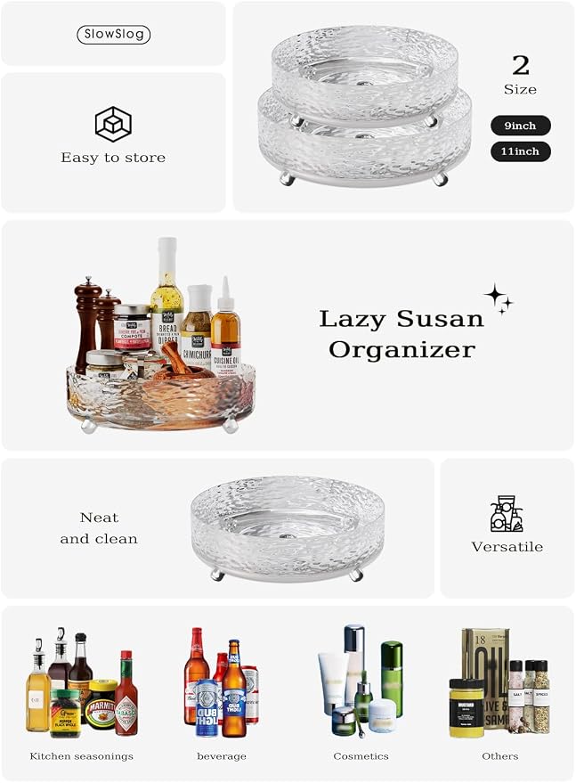 2 Pcs Lazy Susan Organizer, 9in &11in Elegant Lazy Susan Turntable Organizer - Image 2