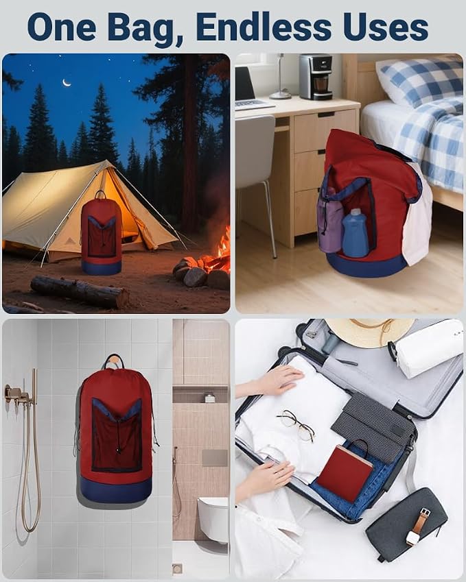 Laundry Bag with Shoulder Straps and Mesh Pocket Laundry Backpack Large - Image 7