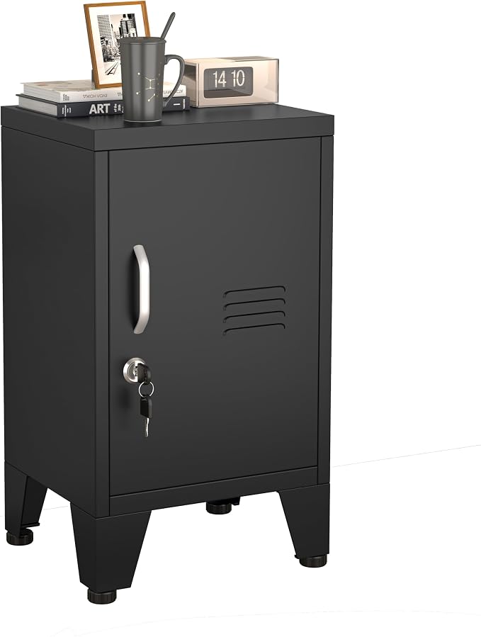 PAOFIN 24.4" H Black Metal NightStand Locker Storage Cabinet by PAOFIN