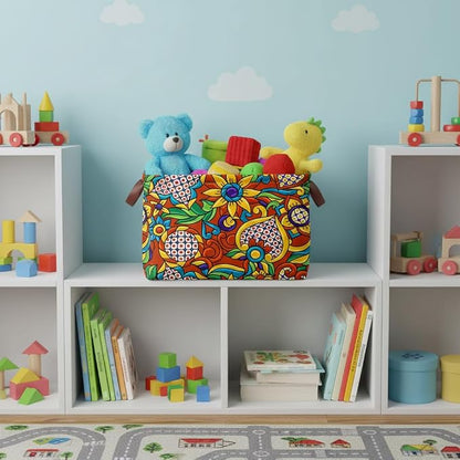 Mexican Talavera Storage Basket Waterproof Canvas Toy Storage Bin Mexican Decor - Image 3