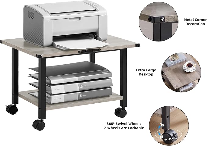 Lerliuo Under Desk Printer Stand, 2-Tier Industrial Mobile Printer Table - Image 6