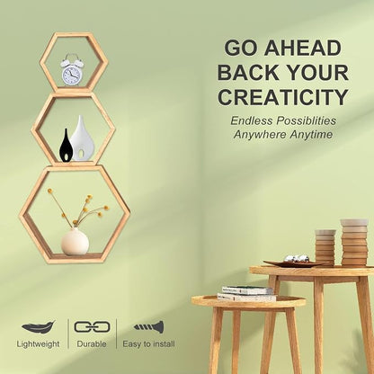 Hexagon Shelves, Floating Wall Shelf, Honeycomb Octagon Cube Shelves Wood | - Image 5