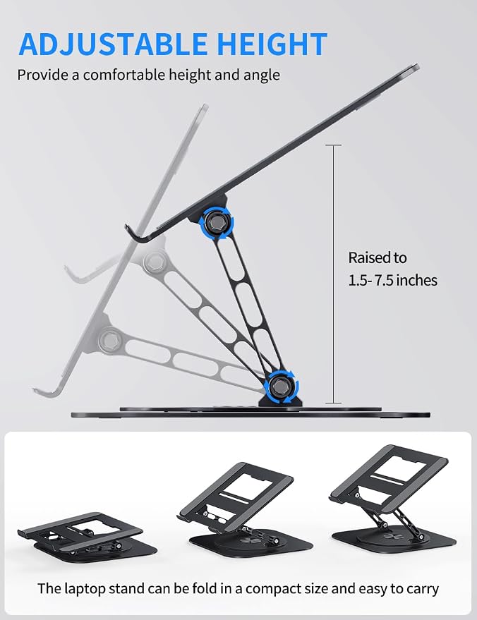 Adjustable Laptop Stand with 360 Rotating Base, Computer Stand - Image 3