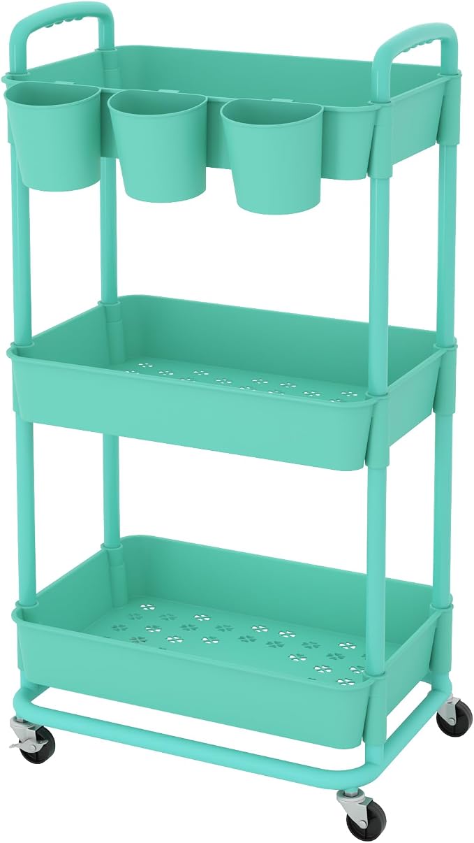JIUYOTREE 3-Tier Plastic Rolling Storage Cart Utility Cart - Image 8