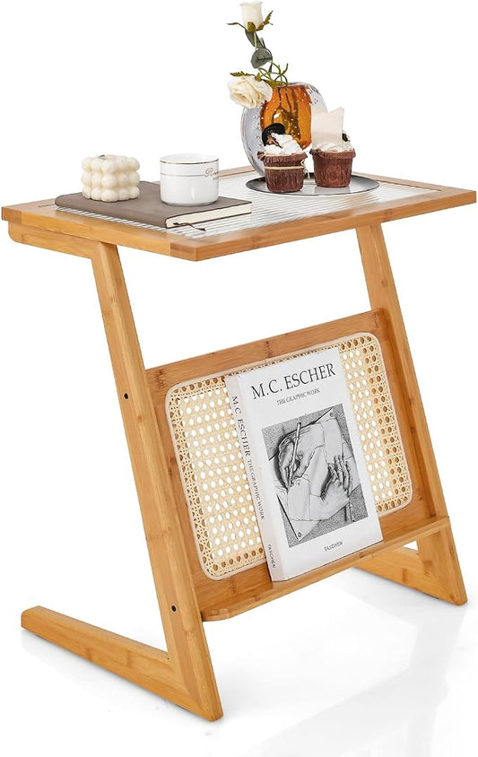 GOFLAME Rattan Side Table, Z-Shaped End Table by GOFLAME