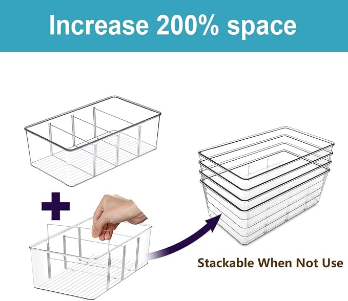 Set of 8 Clear Plastic Storage Bins, 2 kinds size Pantry Organizers - Image 3