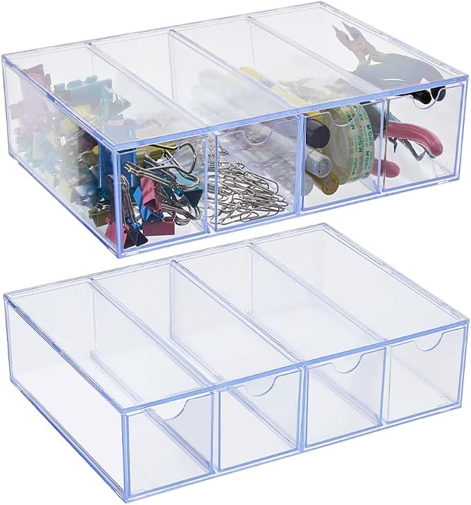DICOSMETIC 2Pcs Small Acrylic Desk Organizer Drawers Stackable Desktop Storage by DICOSMETIC