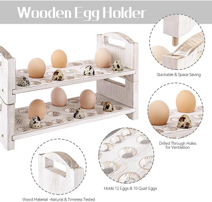 Wooden Egg Holder 3 Layer Fresh Egg Rack Holders Countertop Stackable Quail Egg - Image 4