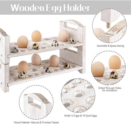 Wooden Egg Holder 2 Layer Fresh Egg Rack Holders Countertop Stackable Quail Egg - Image 3