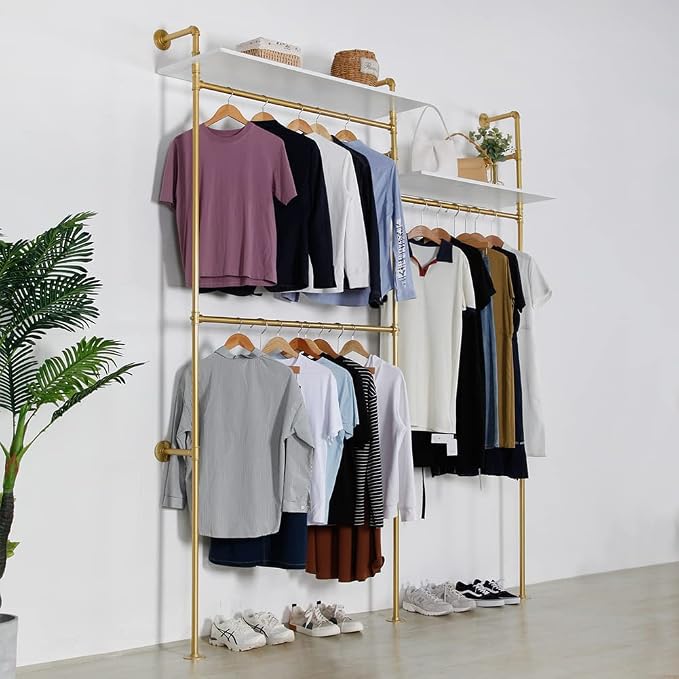 Industrial Pipe Clothing Rack Wall Mounted, Heavy Duty Hanging Clothes Rack - Image 7