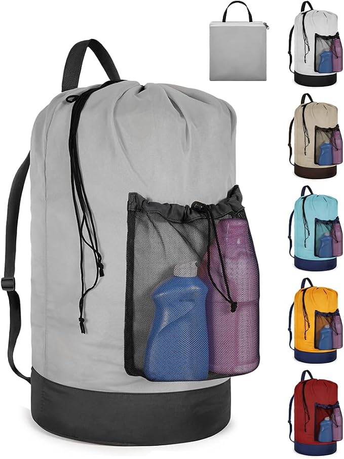 Laundry Bag with Shoulder Straps and Mesh Pocket Laundry Backpack Large by CATOTEL