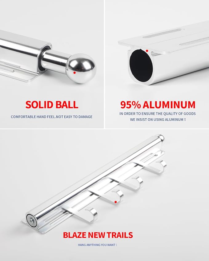 BaiNong Valet Rod for Closets Pull Out 12" Silver - Image 5