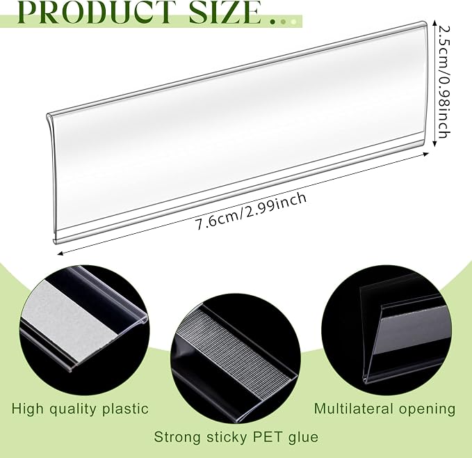 Cindeer 72 Pcs Clear Plastic Adhesive Shelf Label Holders, 3 x 1 Inch - Image 3