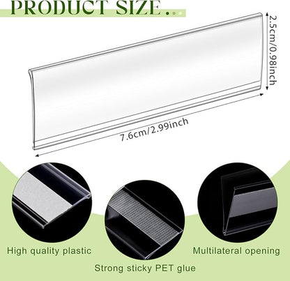 Cindeer 72 Pcs Clear Plastic Adhesive Shelf Label Holders, 3 x 1 Inch - Image 3