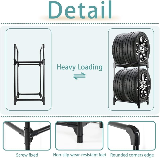 Tire Rack, Tire Storage Rack Stand Garage Storage Shelf Organizer | Rolling - Image 4