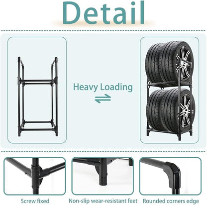 Tire Rack, Tire Storage Rack Stand Garage Storage Shelf Organizer | Rolling - Image 4
