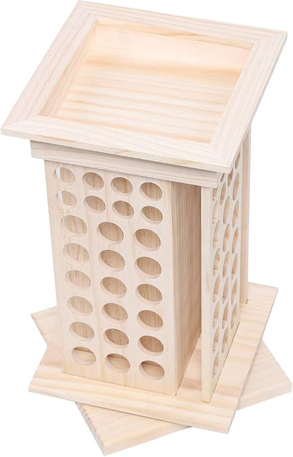 104-Hole Wooden Essential Oil Display Rack, 8 Tiers Rotating Pine Organizer - Image 5