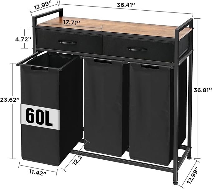 Laundry Sorter 3 Section, 180L Laundry Hamper Basket - Image 8