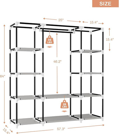 VTRIN Portable Closet Wardrobe for Hanging Clothes 57.3 Inch Large Capacity - Image 3