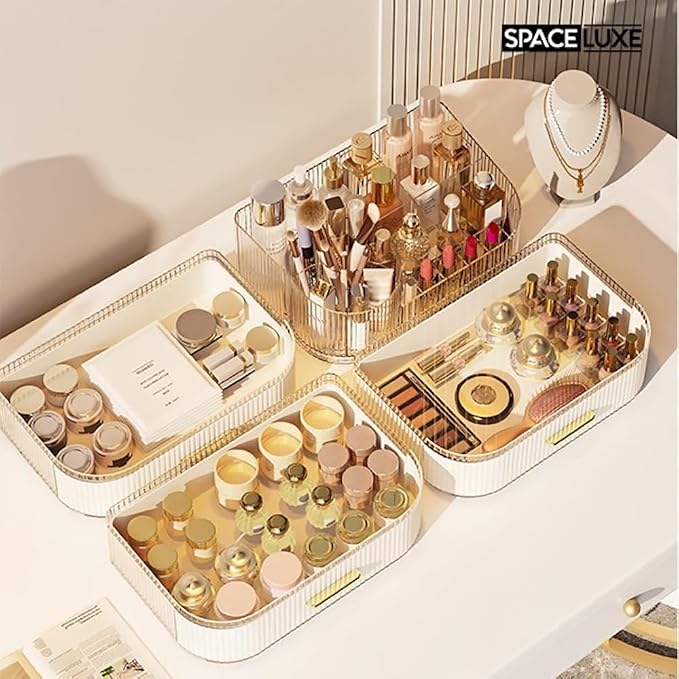 Makeup Organizer with Drawers and 360° Rotating Brush Holder, Large Capacity - Image 4