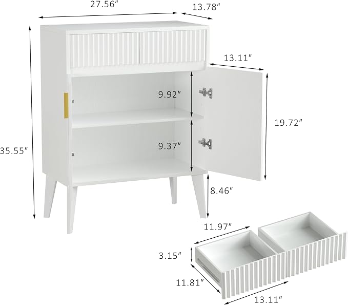 Sideboard Storage Cabinet with 2 Drawers & 2 Doors, Fluted Kitchen Buffet - Image 3