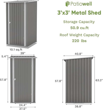 Patiowell 3x3 FT Metal Storage Shed, Outdoor Small Sheds - Image 5