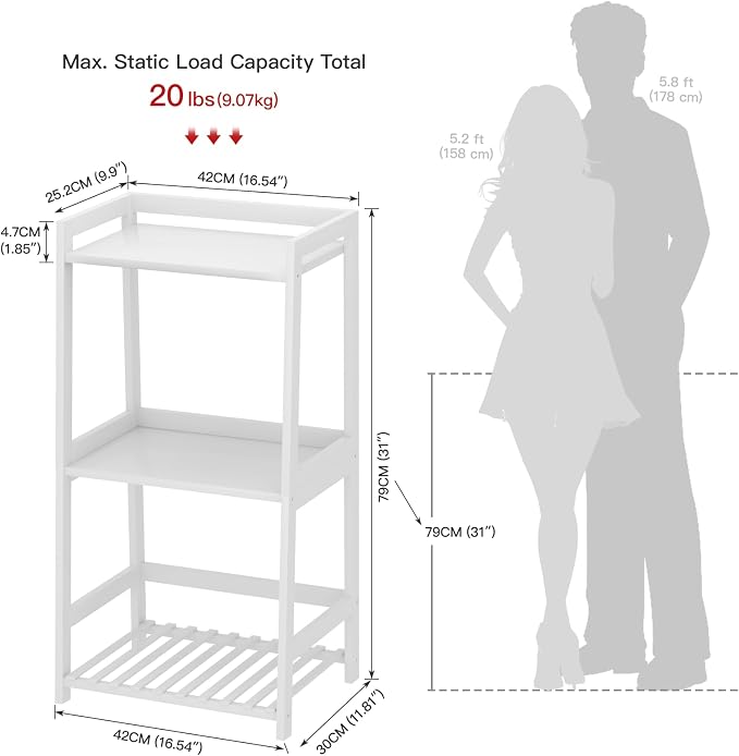 POXAKA 3 Tier Bamboo Bathroom Shelves, Ladder Shelf - Image 3
