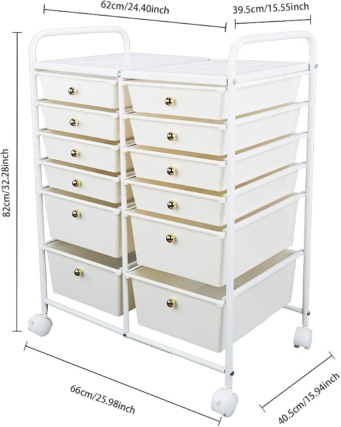 White 12 Drawers Rolling Storage Cart - Image 2