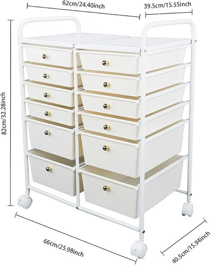 White 12 Drawers Rolling Storage Cart - Image 2