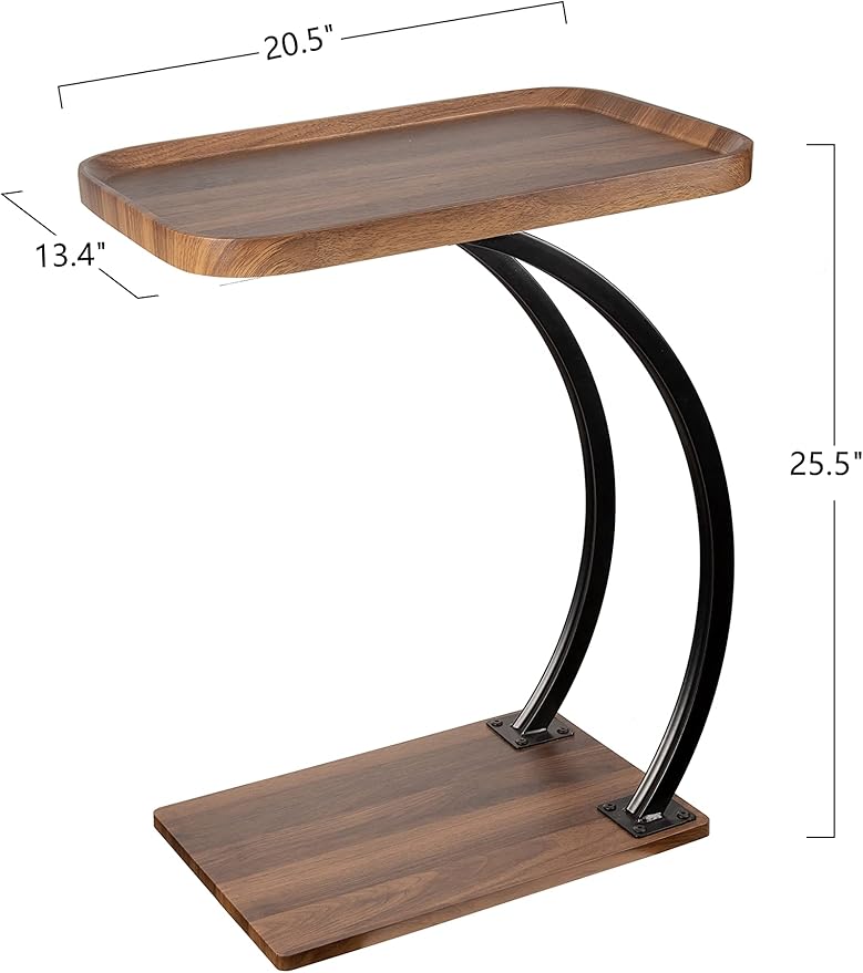C Shaped end Table, 2tier Large Tray Wood top, Easy Install Heavy Duty Side - Image 3