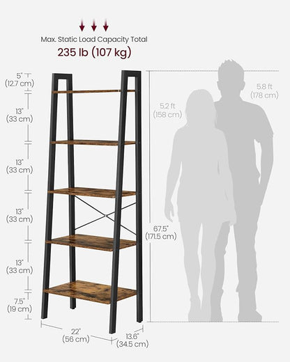 VASAGLE Ladder Shelf, 5-Tier Bookshelf, Storage Rack, Bookcase - Image 3