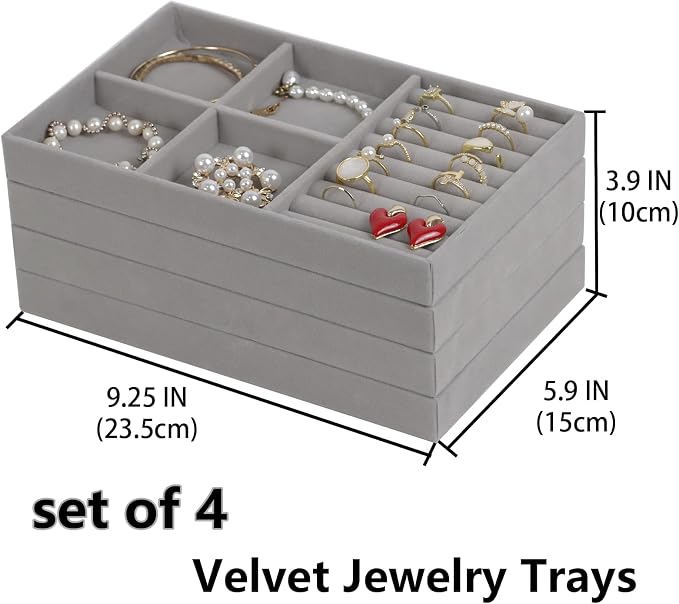 Set of 4 Stackable Jewelry Trays Organizer, Velvet Earring Organizer, Jewelry - Image 2