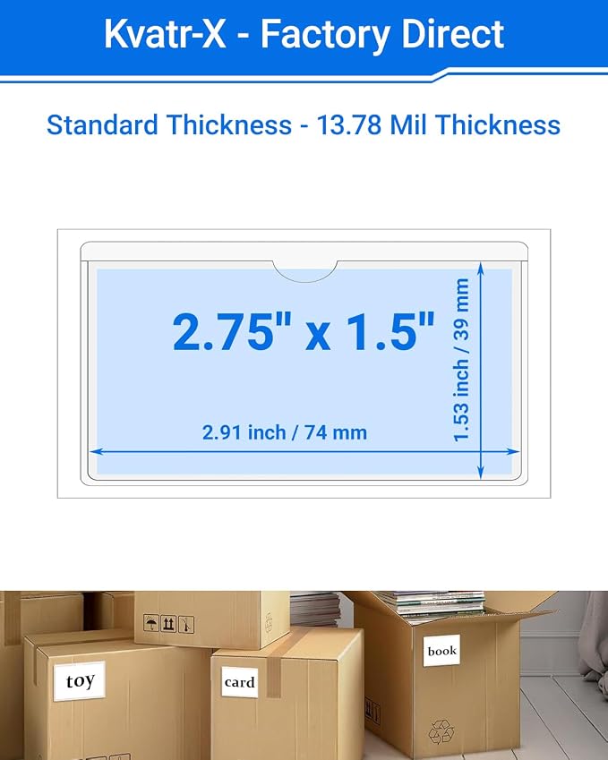 20 PCS Clear Self Adhesive Plastic Label Pockets, Top Loading Business & - Image 2