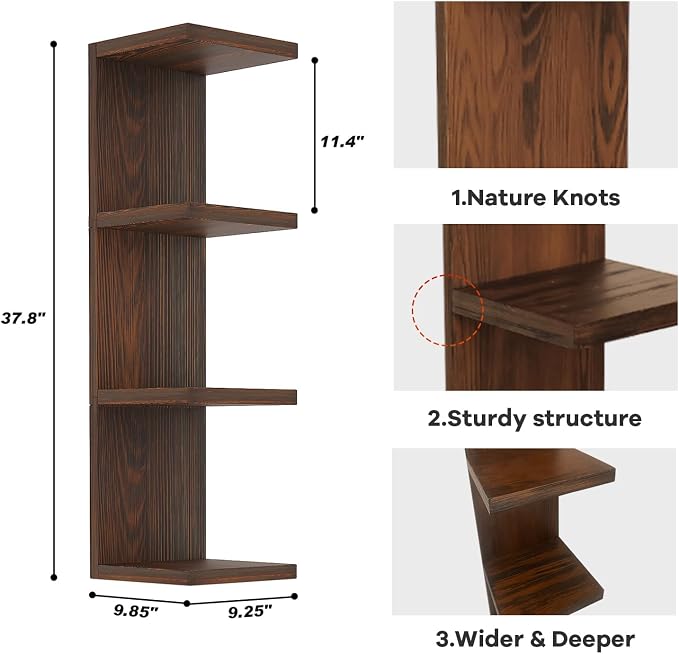 LitaEther 4 Tiered Wood Wall Shelf Units, Lack Floating Shelves, Rustic - Image 3