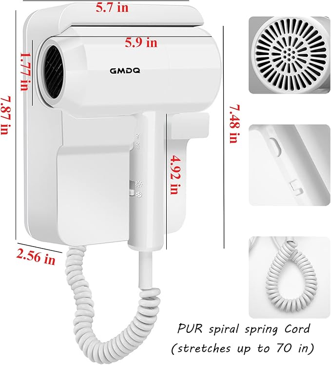 Hotel Wall Mounted Hair Dryer for Bathroom, Restroom Professional Blow Dryer - Image 7