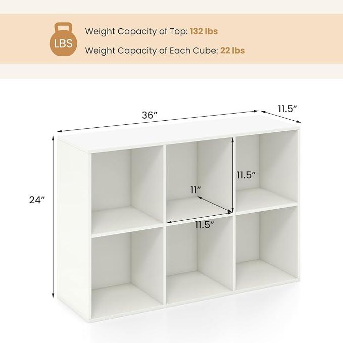 Giantex 6-Cube Bookcase, 3-Tier Cubby Bookshelf, Horizontal Vertical Display - Image 3