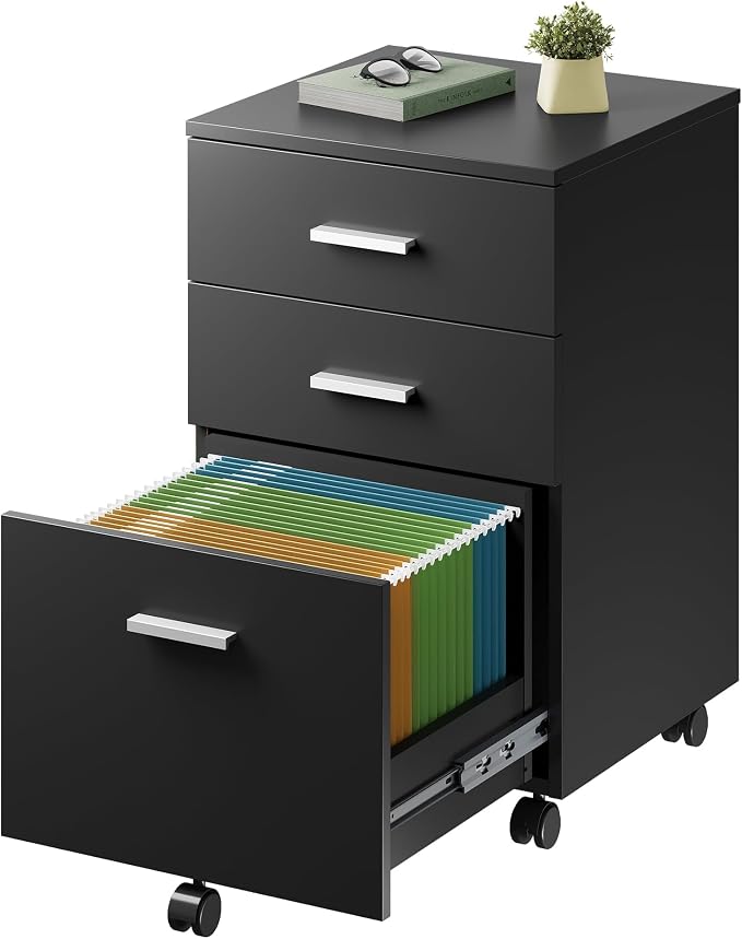 DEVAISE 3 Drawer Wood Mobile File Cabinet, Rolling Filing Cabinet by DEVAISE