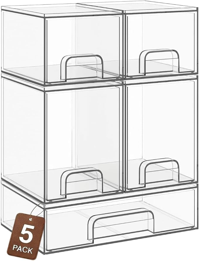 Clear Stackable Storage Drawers, Baby Bottle Organizers, Easily-Access Makeup by TIPGO