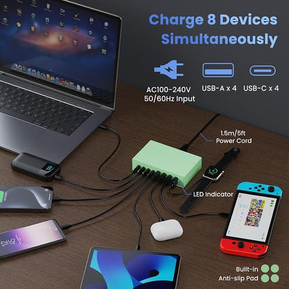 200W USB C Charger Block, 8-in-1 GaN III USB C Charger Fast Charging Station Hub - Image 6