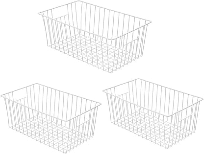 16Lx12Wx6H inch Wider Freezer Organizer Baskets Container, Refrigerator Metal by lonpute