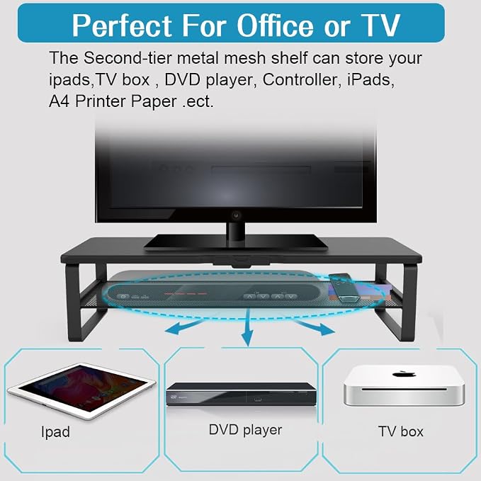 Monitor Stand with drawer, 2-Tier Monitor Stand Riser with Phone Holder and - Image 4
