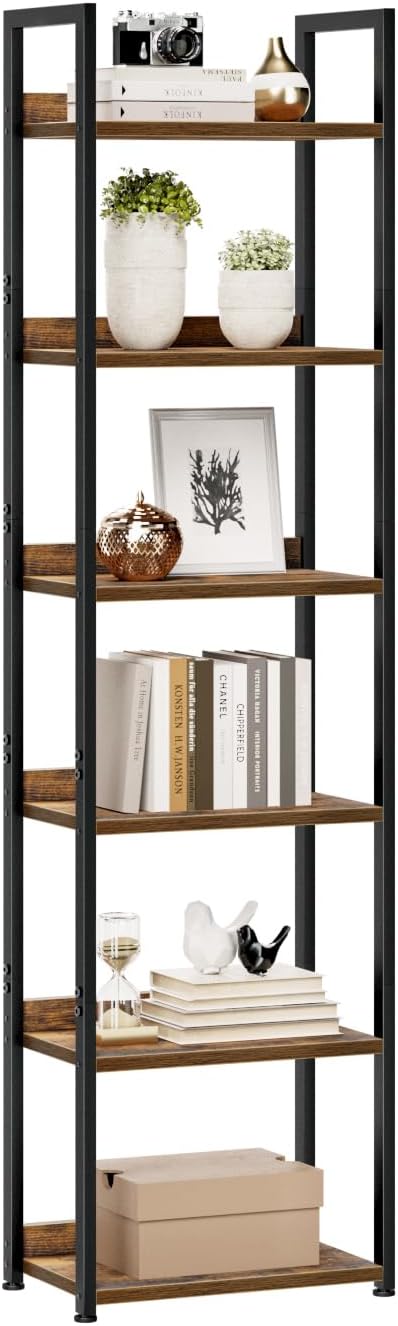 NUMENN Narrow Bookshelf, 6 Tier Freestanding Shelving Unit, Vintage | Metal by NUMENN