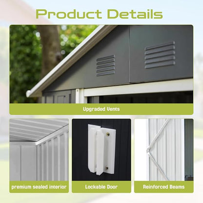 9' x 6.5' Outdoor Storage Shed, Sturdy Metal Building w/Windows & Lockable Doors - Image 7