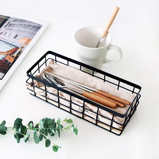 TIEYIPIN Small Metal Wire Storage Basket, Detachable Wood Base Storage - Image 4